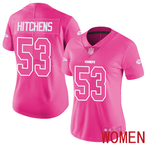 Women Kansas City Chiefs #53 Hitchens Anthony Limited Pink Rush Fashion Nike NFL Jersey